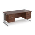 Maestro 25 straight desk 1800mm x 800mm with two x 2 drawer pedestals - silver cable managed leg frame and walnut top