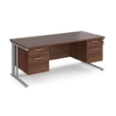 Maestro 25 straight desk 1800mm x 800mm with two x 2 drawer pedestals - silver cable managed leg frame and walnut top