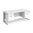 Maestro 25 straight desk 1800mm x 800mm with two x 2 drawer pedestals - silver cable managed leg frame and white top