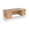 Maestro 25 straight desk 1800mm x 800mm with two x 2 drawer pedestals - white cable managed leg frame and beech top