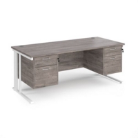 Maestro 25 straight desk 1800mm x 800mm with two x 2 drawer pedestals - white cable managed leg frame and grey oak top