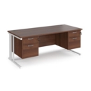 Maestro 25 straight desk 1800mm x 800mm with two x 2 drawer pedestals - white cable managed leg frame and walnut top