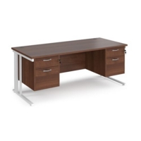 Maestro 25 straight desk 1800mm x 800mm with two x 2 drawer pedestals - white cable managed leg frame and walnut top
