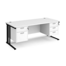 Maestro 25 straight desk 1800mm x 800mm with 2 and 3 drawer pedestals - black cable managed leg frame and white top