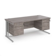 Maestro 25 straight desk 1800mm x 800mm with 2 and 3 drawer pedestals - silver cable managed leg frame and grey oak top