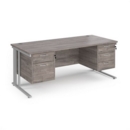 Maestro 25 straight desk 1800mm x 800mm with 2 and 3 drawer pedestals - silver cable managed leg frame and grey oak top
