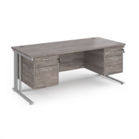 Maestro 25 straight desk 1800mm x 800mm with 2 and 3 drawer pedestals - silver cable managed leg frame and grey oak top