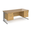 Maestro 25 straight desk 1800mm x 800mm with 2 and 3 drawer pedestals - silver cable managed leg frame and oak top