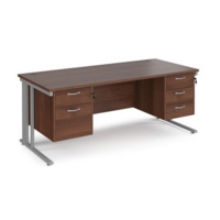 Maestro 25 straight desk 1800mm x 800mm with 2 and 3 drawer pedestals - silver cable managed leg frame and walnut top