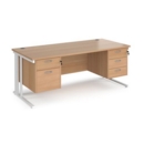 Maestro 25 straight desk 1800mm x 800mm with 2 and 3 drawer pedestals - white cable managed leg frame and beech top