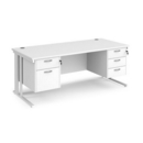 Maestro 25 straight desk 1800mm x 800mm with 2 and 3 drawer pedestals - white cable managed leg frame and white top