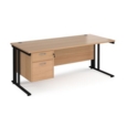 Maestro 25 straight desk 1800mm x 800mm with 2 drawer pedestal - black cable managed leg frame and beech top