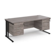 Maestro 25 straight desk 1800mm x 800mm with two x 3 drawer pedestals - black cable managed leg frame and grey oak top