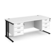 Maestro 25 straight desk 1800mm x 800mm with two x 3 drawer pedestals - black cable managed leg frame and white top