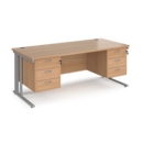 Maestro 25 straight desk 1800mm x 800mm with two x 3 drawer pedestals - silver cable managed leg frame and beech top