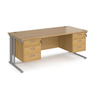 Maestro 25 straight desk 1800mm x 800mm with two x 3 drawer pedestals - silver cable managed leg frame and oak top