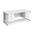 Maestro 25 straight desk 1800mm x 800mm with two x 3 drawer pedestals - silver cable managed leg frame and white top