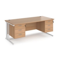 Maestro 25 straight desk 1800mm x 800mm with two x 3 drawer pedestals - white cable managed leg frame and beech top