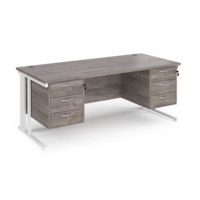 Maestro 25 straight desk 1800mm x 800mm with two x 3 drawer pedestals - white cable managed leg frame and grey oak top