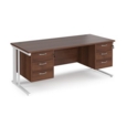 Maestro 25 straight desk 1800mm x 800mm with two x 3 drawer pedestals - white cable managed leg frame and walnut top