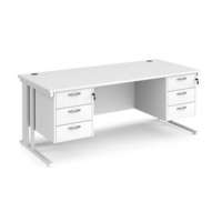 Maestro 25 straight desk 1800mm x 800mm with two x 3 drawer pedestals - white cable managed leg frame and white top