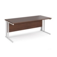 Maestro 25 straight desk 1800mm x 800mm - white cable managed leg frame and walnut top