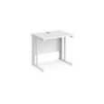 Maestro 25 straight desk 800mm x 600mm - white cable managed leg frame and white top