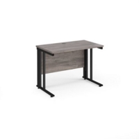 Maestro 25 straight desk 1000mm x 600mm - black cable managed leg frame and grey oak top