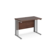 Maestro 25 straight desk 1000mm x 600mm - silver cable managed leg frame and walnut top
