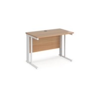 Maestro 25 straight desk 1000mm x 600mm - white cable managed leg frame and beech top