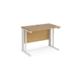 Maestro 25 straight desk 1000mm x 600mm - white cable managed leg frame and oak top