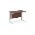 Maestro 25 straight desk 1000mm x 600mm - white cable managed leg frame and walnut top
