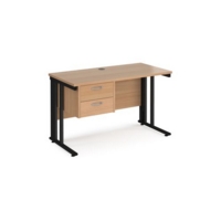 Maestro 25 straight desk 1200mm x 600mm with 2 drawer pedestal - black cable managed leg frame and beech top