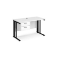 Maestro 25 straight desk 1200mm x 600mm with 2 drawer pedestal - black cable managed leg frame and white top