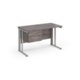 Maestro 25 straight desk 1200mm x 600mm with 2 drawer pedestal - silver cable managed leg frame leg and grey oak top