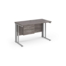 Maestro 25 straight desk 1200mm x 600mm with 2 drawer pedestal - silver cable managed leg frame leg and grey oak top
