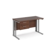 Maestro 25 straight desk 1200mm x 600mm with 2 drawer pedestal - silver cable managed leg frame and walnut top