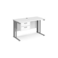 Maestro 25 straight desk 1200mm x 600mm with 2 drawer pedestal - silver cable managed leg frame and white top