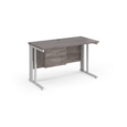 Maestro 25 straight desk 1200mm x 600mm with 2 drawer pedestal - white cable managed leg frame leg and grey oak top