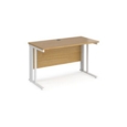 Maestro 25 straight desk 1200mm x 600mm - white cable managed leg frame and oak top