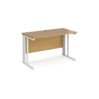 Maestro 25 straight desk 1200mm x 600mm - white cable managed leg frame and oak top
