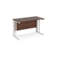 Maestro 25 straight desk 1200mm x 600mm - white cable managed leg frame and walnut top