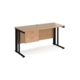 Maestro 25 straight desk 1400mm x 600mm with 2 drawer pedestal - black cable managed leg frame and beech top