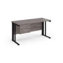 Maestro 25 straight desk 1400mm x 600mm with 2 drawer pedestal - black cable managed leg frame leg and grey oak top