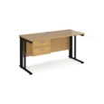Maestro 25 straight desk 1400mm x 600mm with 2 drawer pedestal - black cable managed leg frame and oak top
