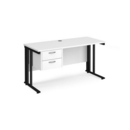 Maestro 25 straight desk 1400mm x 600mm with 2 drawer pedestal - black cable managed leg frame and white top