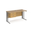 Maestro 25 straight desk 1400mm x 600mm with 2 drawer pedestal - silver cable managed leg frame and oak top