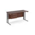 Maestro 25 straight desk 1400mm x 600mm with 2 drawer pedestal - silver cable managed leg frame and walnut top