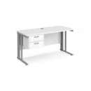 Maestro 25 straight desk 1400mm x 600mm with 2 drawer pedestal - silver cable managed leg frame and white top