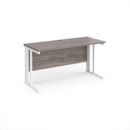 Maestro 25 straight desk 1400mm x 600mm - white cable managed leg frame and grey oak top